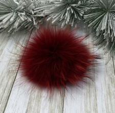 XL Rojo Piel Real Pum Pom para Gorro