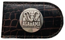 Alabama Crimson Tide Genuine Leather Money Clip-Brown-by Enmon-New in Tin