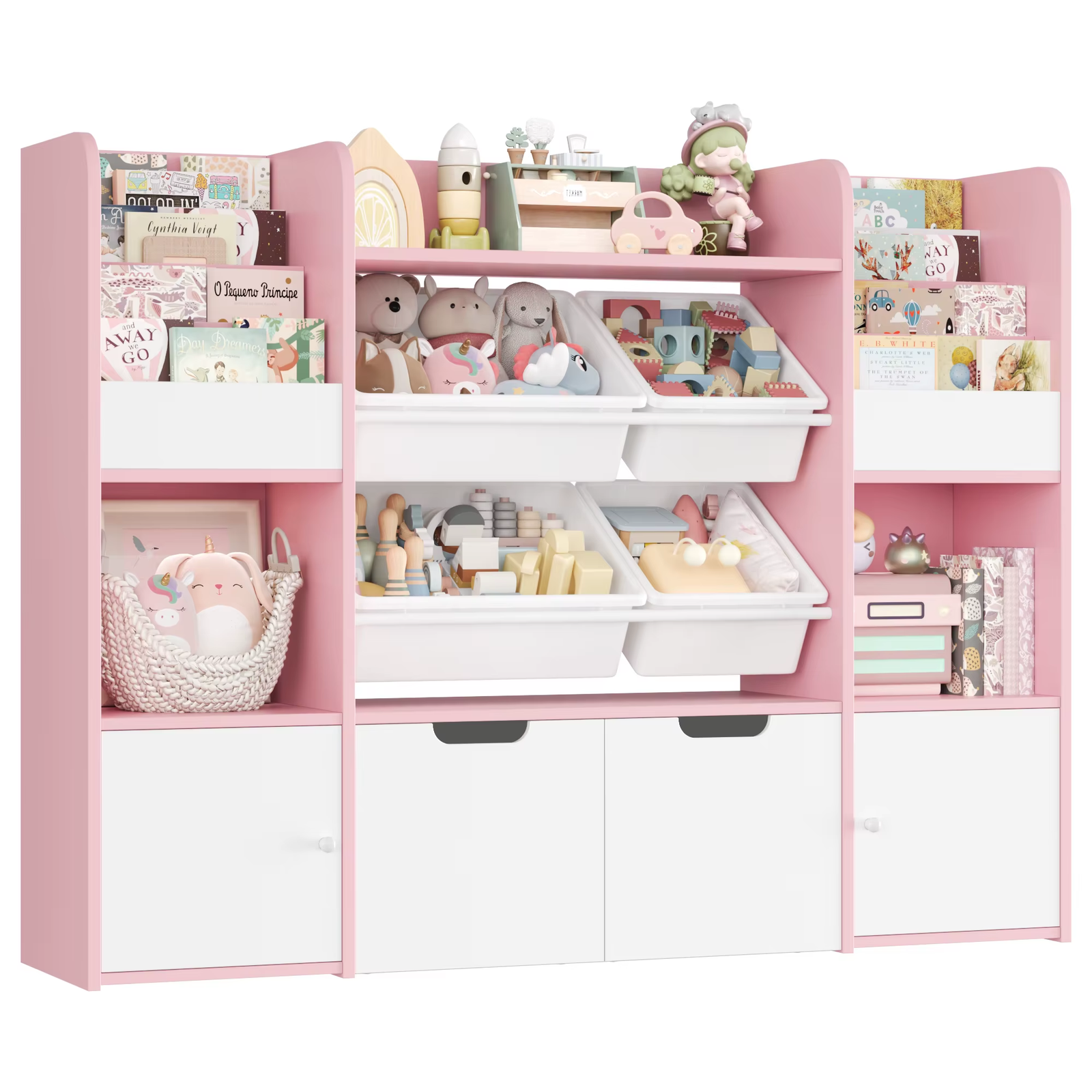 Kids Toy Storage Unit Bookshelf Shelves 2 Drawer 4 Box Organiser Playroom Child