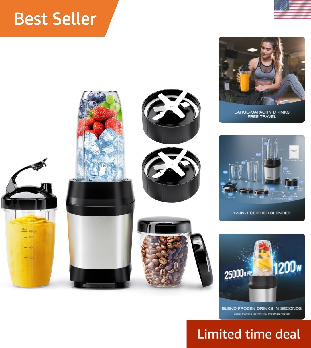 Professional 1200W Smoothie and Juice Blender with Enhanced Safety Features