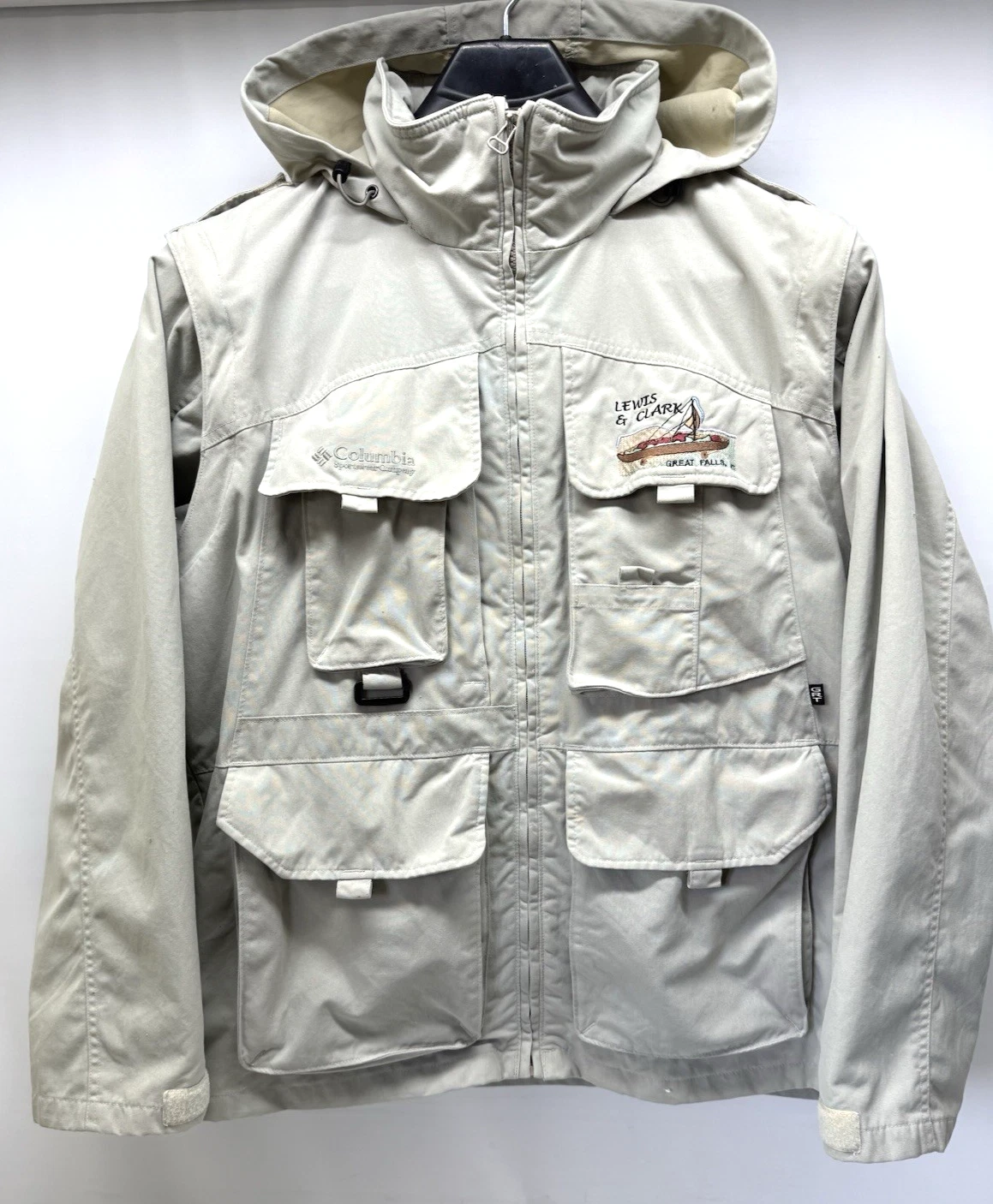 Vintage COLUMBIA GRT Excursion Convertible Vest / Jacket Cotton Beige Size Large