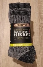 NEW 3-Pair Pack UNISEX OMNI-WOOL Merino Wool Multi Sport Hiker Socks Size Med. 