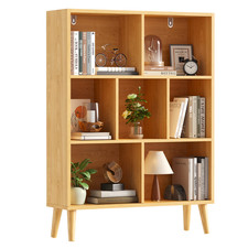 Wooden Cube Bookshelf, Open 3-Tier Bookcase with Legs, Natural wood