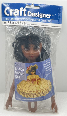 Darice 8.5  Fashion Cushion Doll Dark Complexion Curly Hair Vtg 1991 NEW