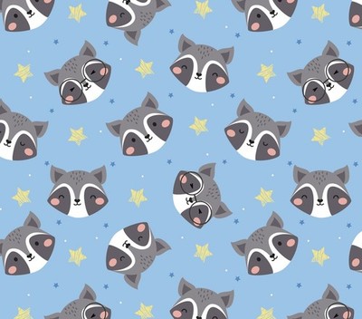 Flannel Fabric | Animal Raccoon Face Toss Blue | David Textiles YARD
