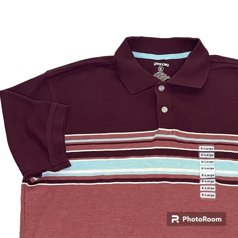 Camisa polo Greendog para hombre XL a rayas granate nueva con etiquetas Foto 2 de 4