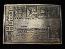 RC07160 VINTAGE 1976  EF HUTTON  COMPANY INC.  ADVERTISEMENT BELT BUCKLE