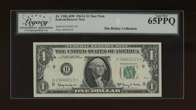 DBR 1963-A $1 FRN St. Louis STAR Gem Fr. 1901-H* Legacy 65 PPQ Serial H15640213* - Image 1 of 2