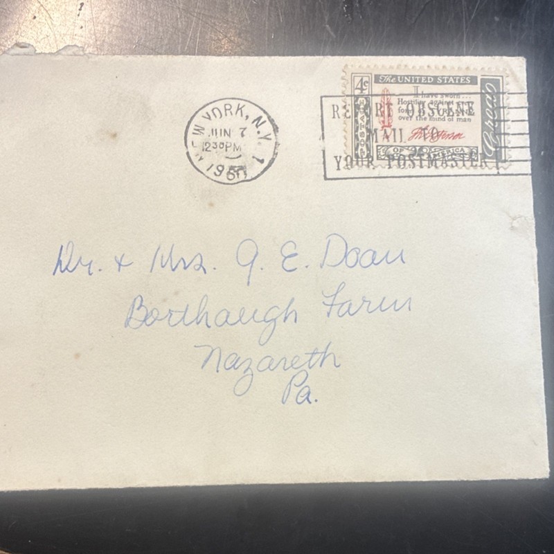 U.S. Cover 1960 “Report Obscene Mail” Slogan Cancel, Bethlehem PA