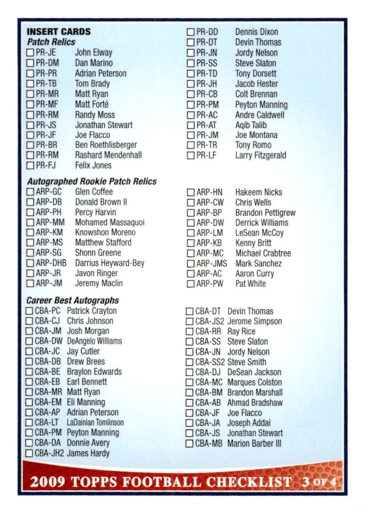 2009 Topps 2009 Topps - Checklists Blue #3 Checklist: Inserts Unknown Team