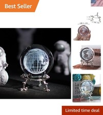 Exquisite 2.3" K9 Crystal Glass Globe Paperweight with 3D Engraved World Map