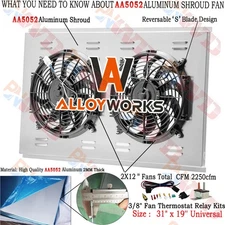 Aluminum Radiator Shroud Fan Dual 12'' Fans w/Relay Kits 31" x 19''