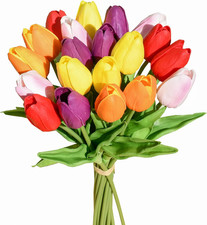 Artificial Tulips 20 Stems Multicolor PU Faux Flowers for Wedding Home Decor 13.