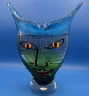 Cristalleria Murano stile d’ arte 12” Huge ABSTRACT Art Glass Cat Face Vase Read