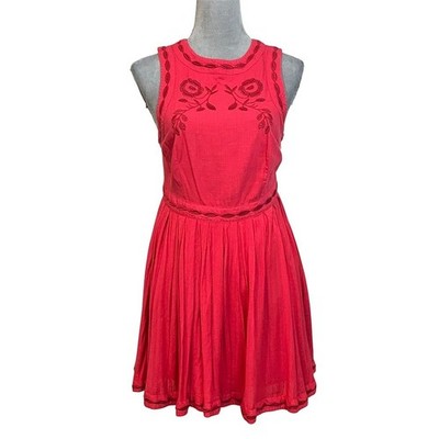 Free Boho Embroidered Floral Mini Dress 4 Red Bohemian Hippie Summer Spring