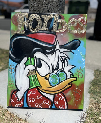 Forbes Cartoon Duck Money Canvas Painting Graffiti Urban Art OOAK Unframed