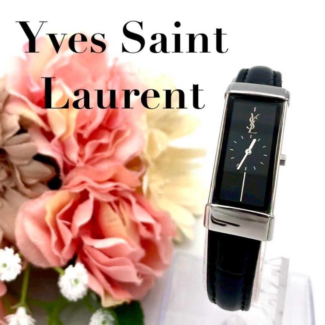 YSL Yves Saint Laurent Rectangular Wristwatch Bla… - image 1