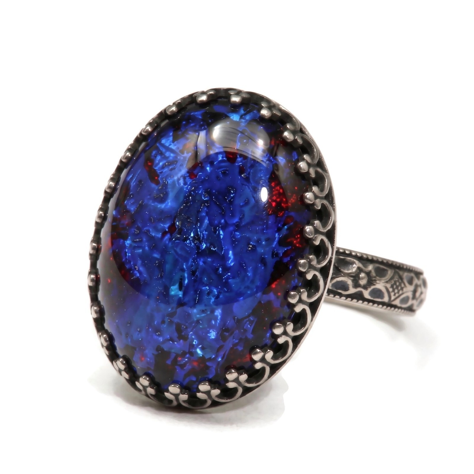 Czech Glass  925 Sterling Silver Diamond Flower Crown Ring