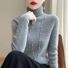 Women High Neck Knitted Sweater Pullover Winter Warm Stretch Long Sleeve Top