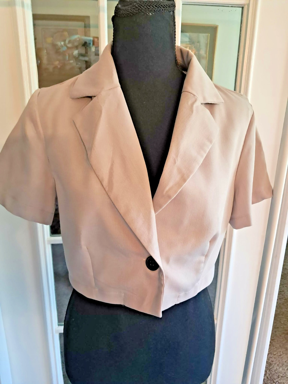SHEIN Prive Beige Crop Blazer Single Button Women Size M Elegant Jacket