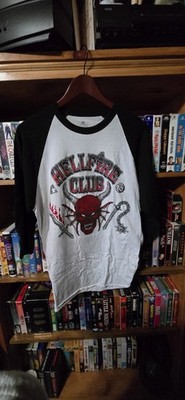 Stranger Things Hellfire Club Shirt Mens Medium White 3/4 Sleeve Raglan Graphic
