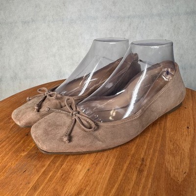 Liz Claiborne Ballet Flats Women 8.5 Taupe Good Square Toe Memory Foam Bow 0767