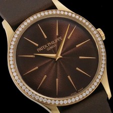 Patek Philippe Calatrava 4897R-001 33mm K18PG Diamond Bezel Leather Strap #SU014