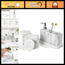 6-Piece Marble White Bathroom Accessories Set - Soap Dispenser, Toothbrush Holde