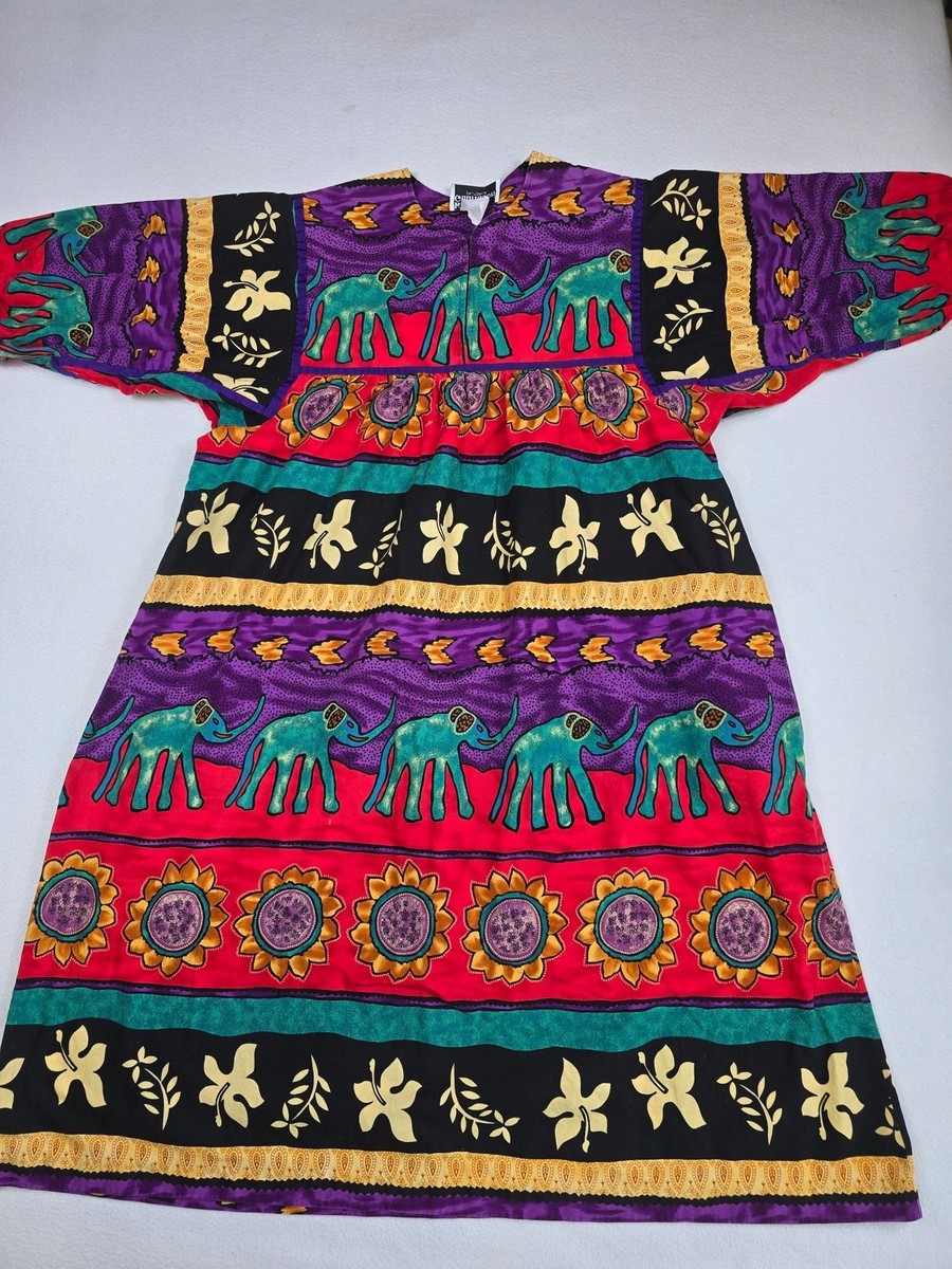 Vintage 90s Krist Gudnason Medium Bohemian Dress Kaftan Elephant