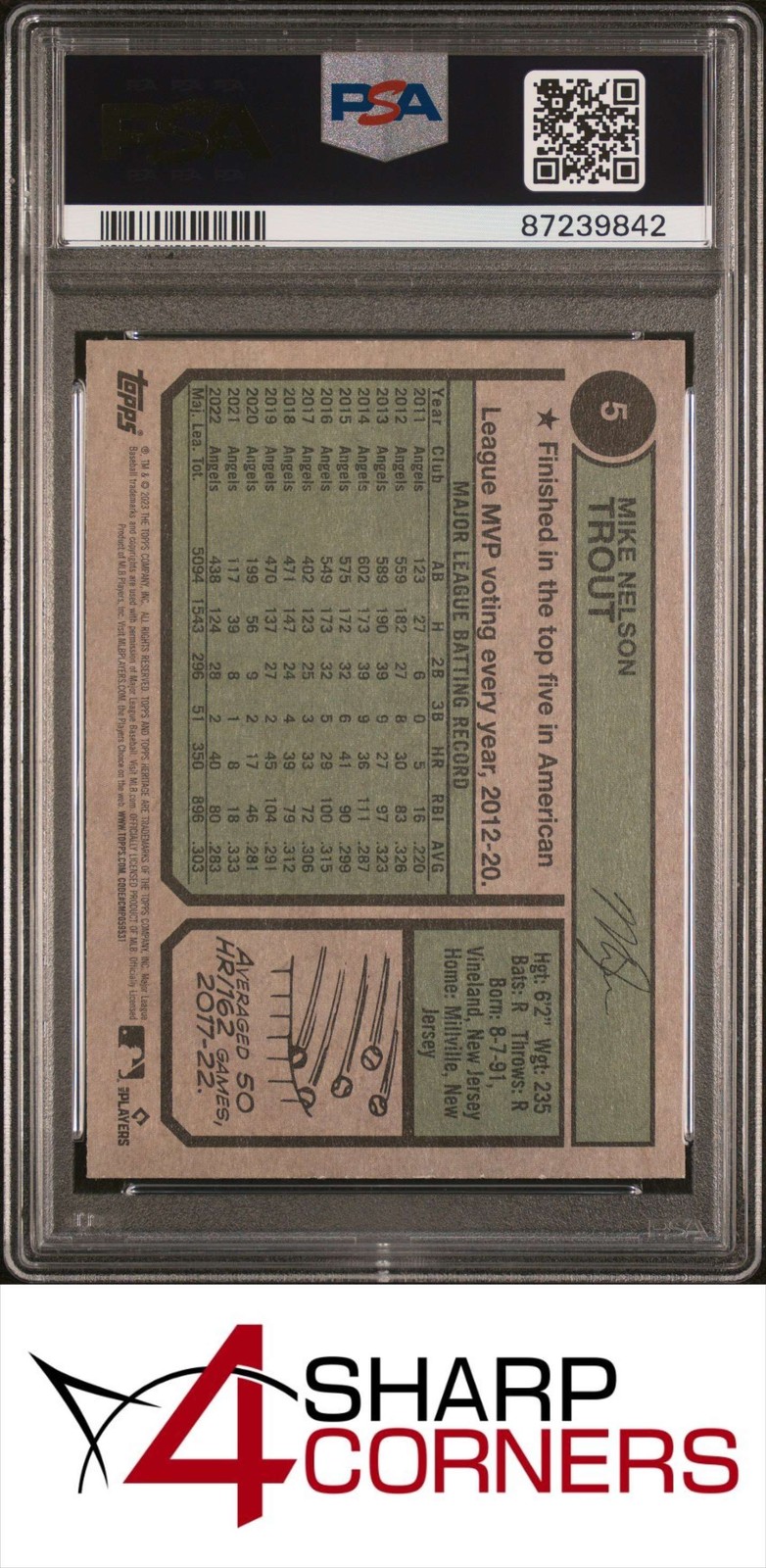 2023 TOPPS HERITAGE #5 MIKE TROUT ANGELS PSA 10 view 2