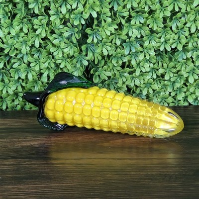 Vintage Art Glass Corn on the Cob Figurine Hand Blown Yellow Green Harvest Decor