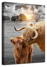Highland Cow Wall Art Canvas Prints Highland Cow Picture Farmhouse Wall Decor...