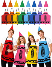 16PCS Crayon Costume Adults Color Apron with Cone Hats Funny Halloween Outfit fo