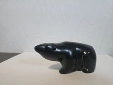 Vtg Boma Polar Bear Figure 4.5” Canada Inuit Hand Sculpted Carve Black Soapstone