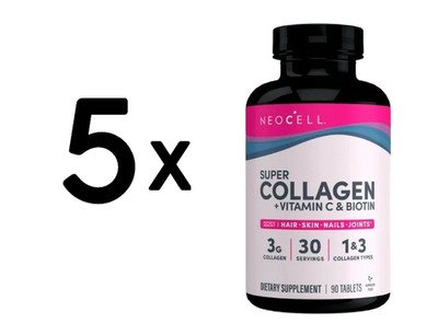 5 x NeoCell Super Collagen + Vitamin C & Biotin - 90 tablets (133,22 EUR/kg)