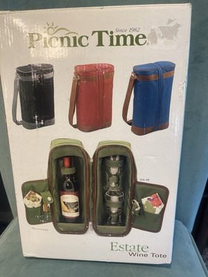 Picnic Time Estate Wine Tote Gift Set NEW Insulated 2 Glasses Corkscrew Green