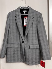 NWT Women's Steve Madden Gray Plaid Blazer Medium Office Career Preppy