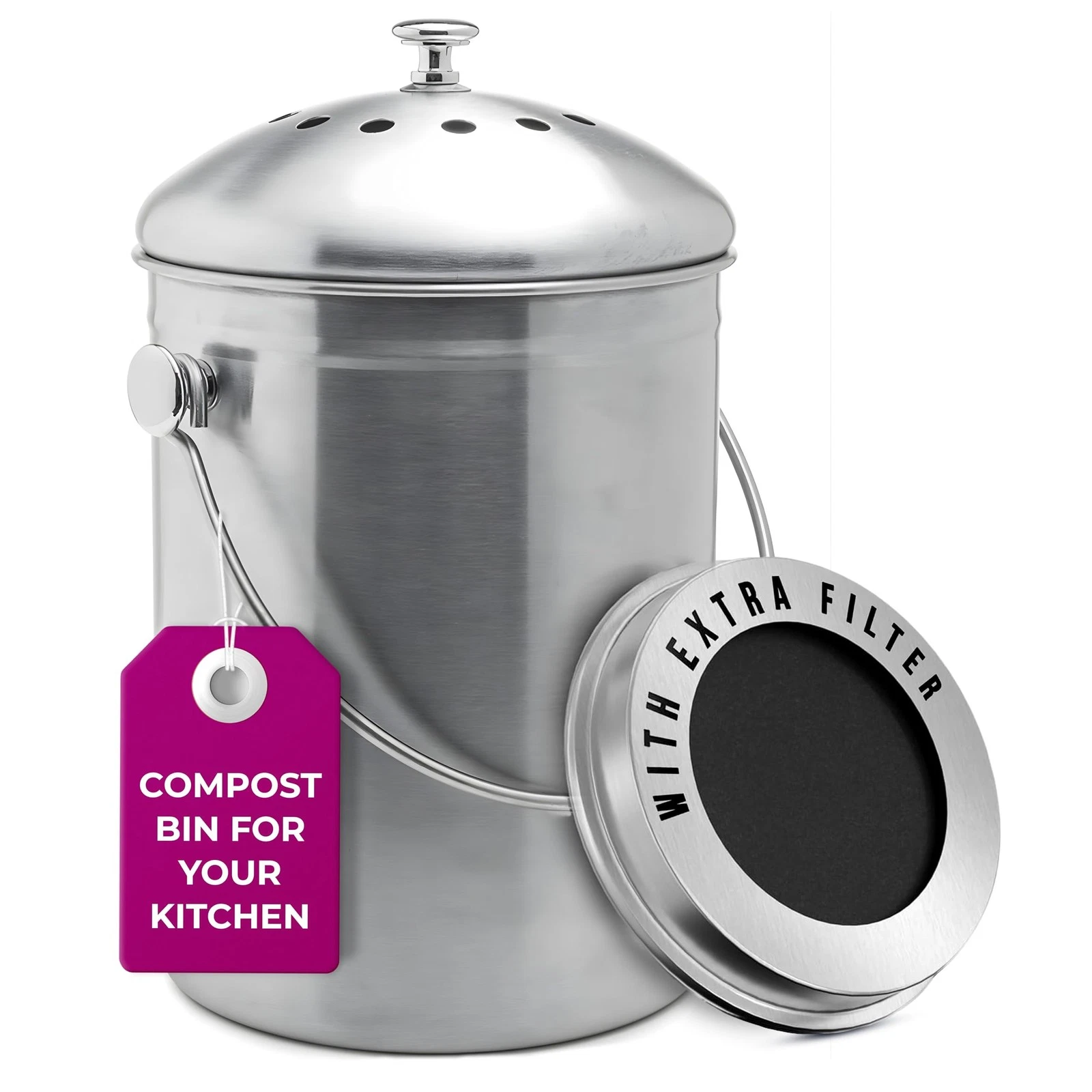 EPICA Countertop Compost Bin Kitchen | 1.3 Gallon | Odorless silver