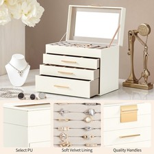 Two Drawer Jewelry Box with Clear Top Elegant Velvet Organizer Storage NEW