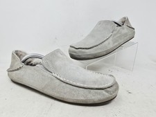 OluKai Womens Nohea Sz 8 Gray Leather Shearling Moc Slippers