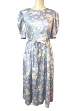 Lanz Women's Vintage Drop Waist Puff Sleeve Midi Dress size 10 Made in USA
