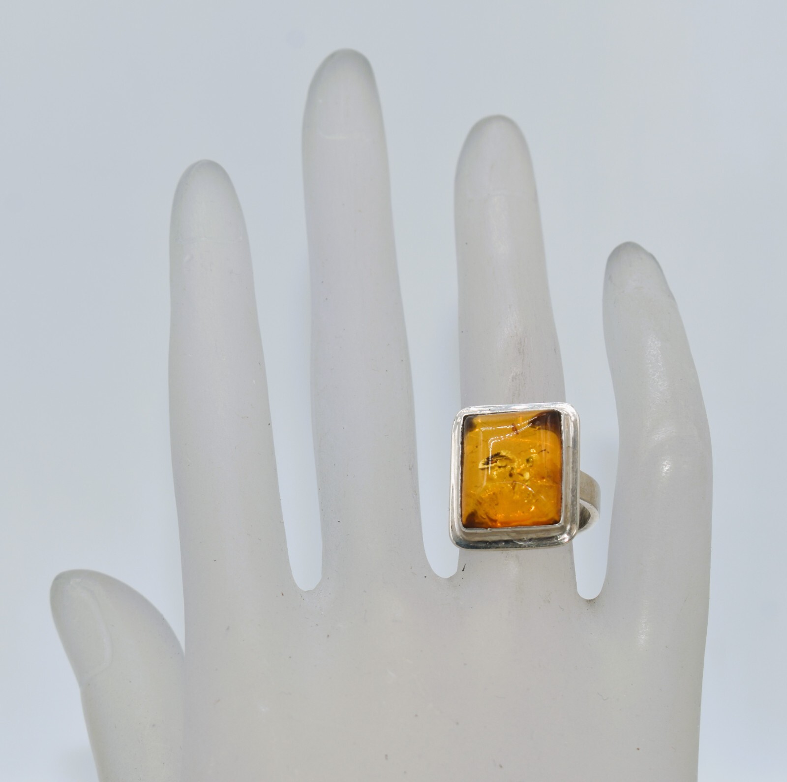 Cognac Amber Sterling Silver Rectangular Ring Siz… - image 7