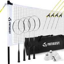 Portable Professional Complete Volleyball Badminton Set w/Net, 4 Rackets,4 Balls