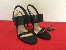 BCBG Max Azria High Heeled Stiletto Sandal Leather and Satin Black Sz 8 M 38 