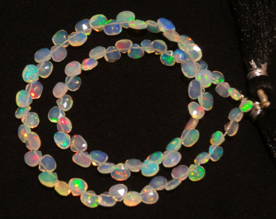 Natural Ethiopian Fire Opal Gem 4 to 5mm Size Faceted Heart Shape Briolette 12" - Image 2 of 4