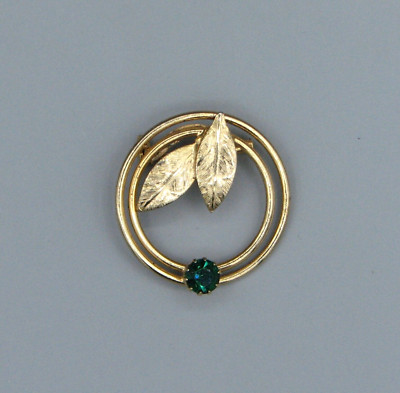 Vintage Glorius Green Rhinestone Circle Delight Pin #5622D Gift Box Free Ship