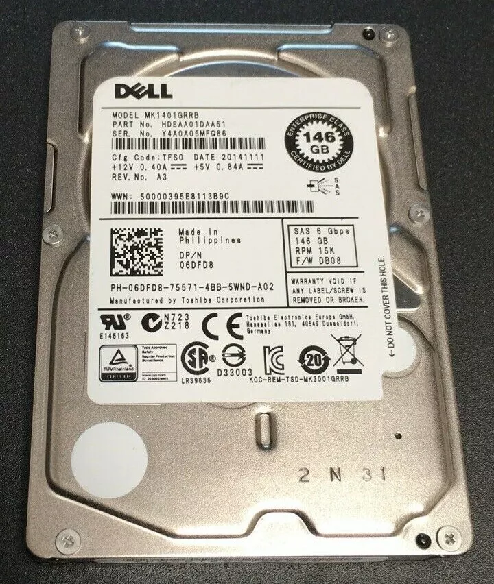6DFD8 Dell 146GB 6G 15K 2.5