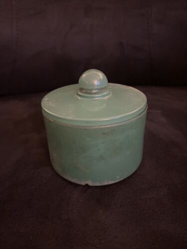1920s-30s PINAUD NEW YORK Green Glass Vanity Cream Jar Trinket Box Vintage - Picture 1 of 16