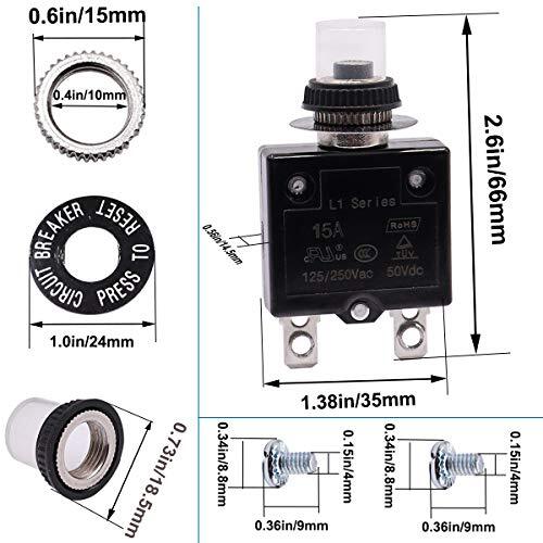 MECCANIXITY 2-Pack 20A Push Button Circuit Breaker | 125/250V AC 32V DC Manual Reset Thermal Overload Protector