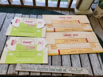 4 Vintage box EMMONS DAIRY ICE CREAM 1938 & 1947 Ashland Ohio unused